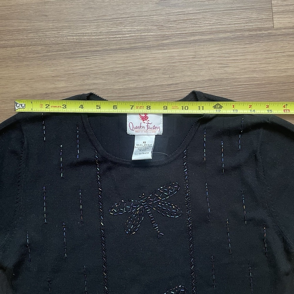 Quacker Factory Womens Beaded Silk Blend Sweater Size XS Black Dragonflies - Picture 6 of 11